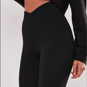 Black Rib Wide Waist Band Leggings